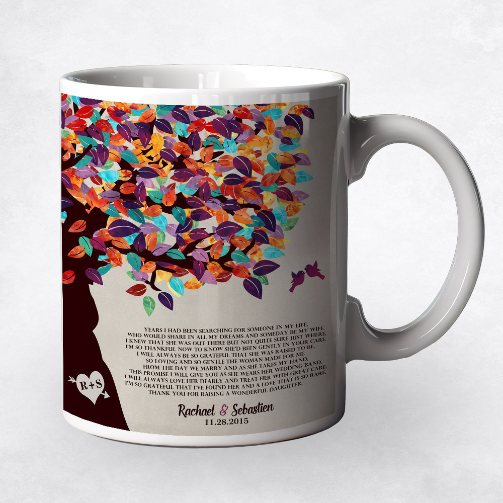 Closeup image of Colorful Spring Tree with Heart  wedding Coffee Mug M-1170