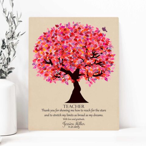 Gift For Teacher Personalized Thank You End of Year Holiday Birthday Teacher Appreciation Gift Pink Purple Canopy Tree #LT-1173