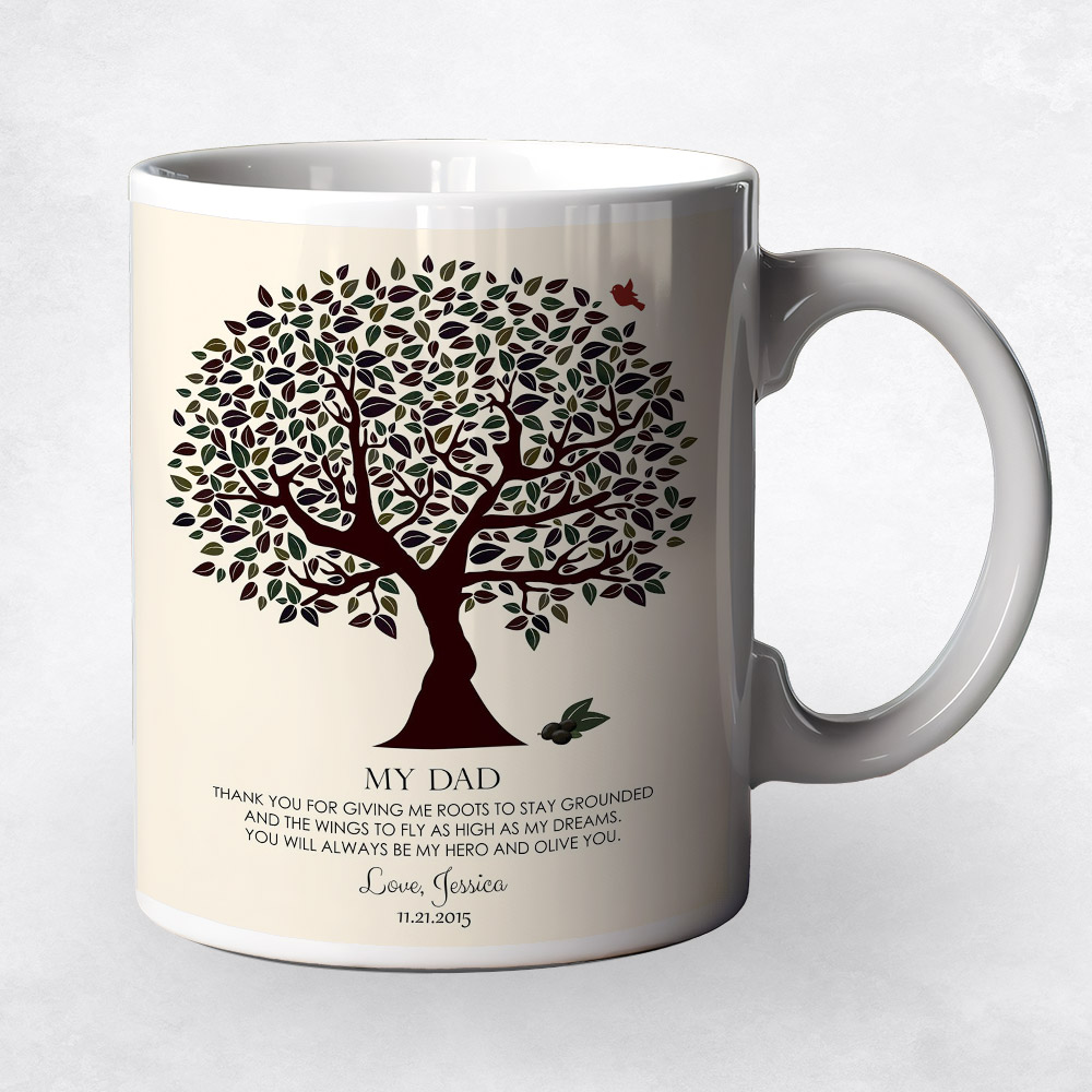 Closeup image of Dark Olive Silhouette Tree  wedding Coffee Mug M-1175