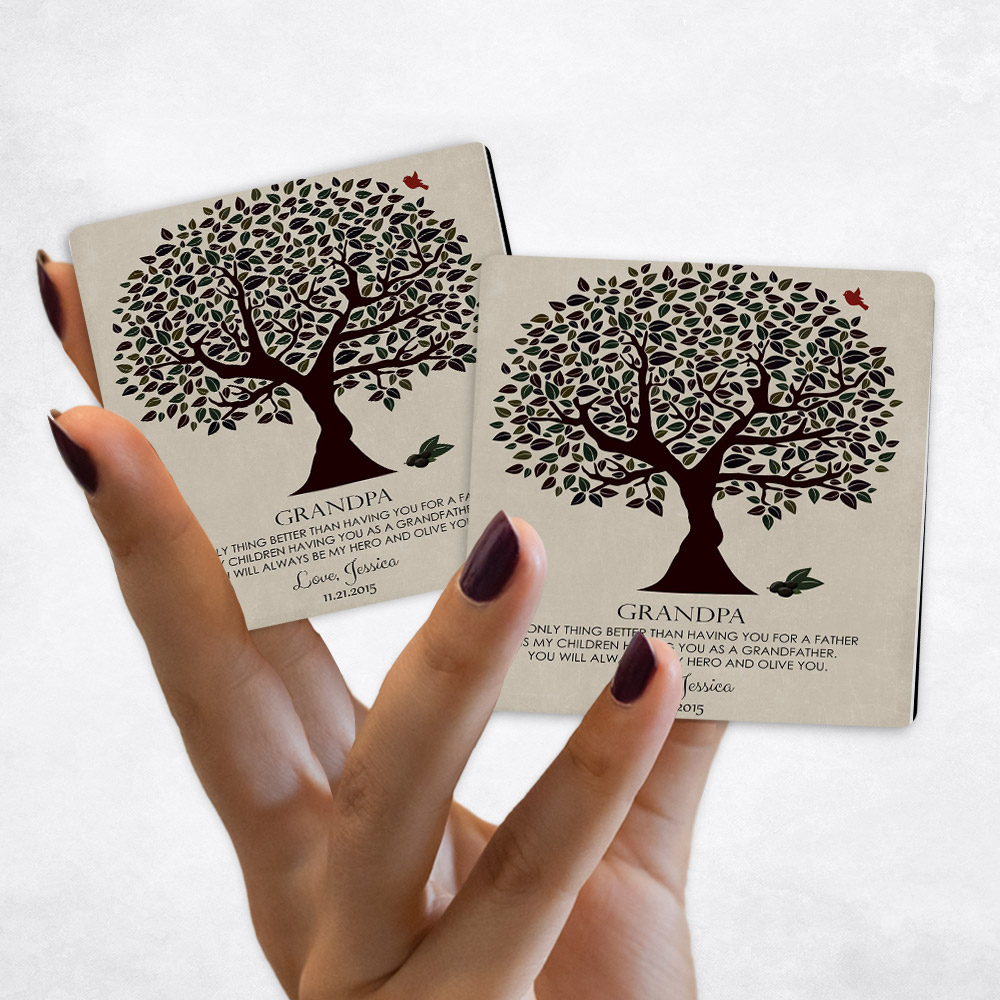 Close up picture of family appreciation Dark Olive Silhouette Tree on Stone Magnet Set MAG-1176