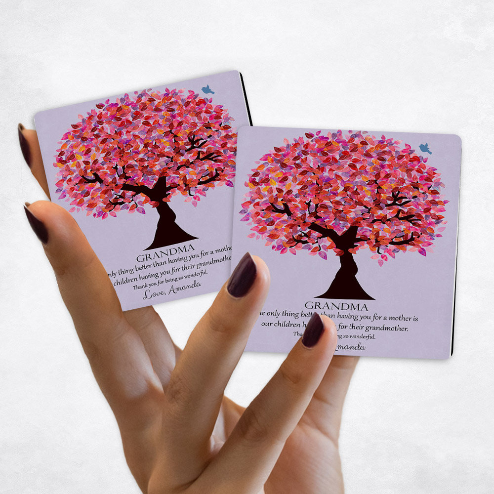 Close up picture of family appreciation Pink Tree on Purple Magnet Set MAG-1177