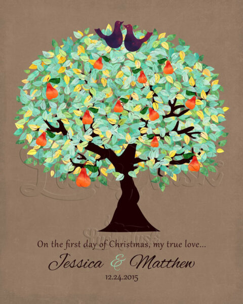 Pridge In A Pear Tree First Christmas Together Gift For Couple Taupe Background #1183