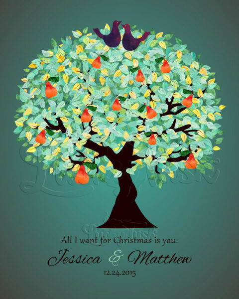 All I Want For Christmas Is You Pear Tree Gift For Couple Green Background #1184