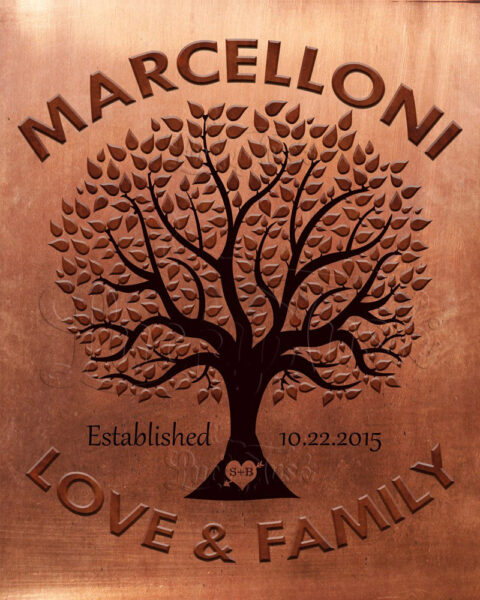 Love And Family Tree of Life 7 Year Anniversary Faux Copper Background Established Year #1187