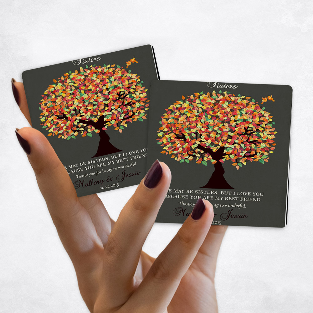 Close up picture of wedding Orange Autumn Tree Distressed Magnet Set MAG-1191