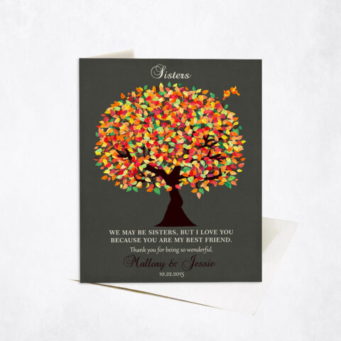 Orange Autumn Sister Appreciation Tree Quote Best Friends wedding Stationery Card-1191