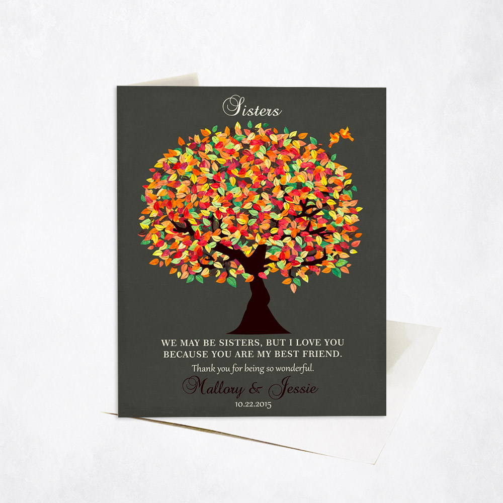 Picture of Orange Autumn Sister Appreciation Tree Quote Best Friends wedding Stationery Card C-1191