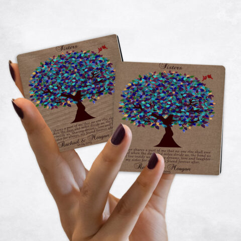 wedding Peacock Sister Tree on Burlap Magnet Set MAG-1195