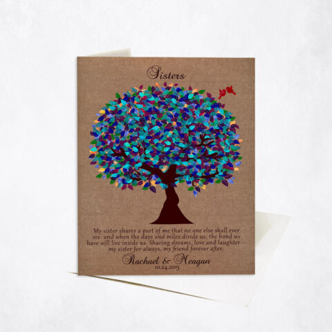 Peacock Sister Appreciation Tree Poem Friendship wedding Stationery Card-1195