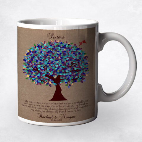 Peacock Sister Tree Burlap wedding Coffee Mug M-1195