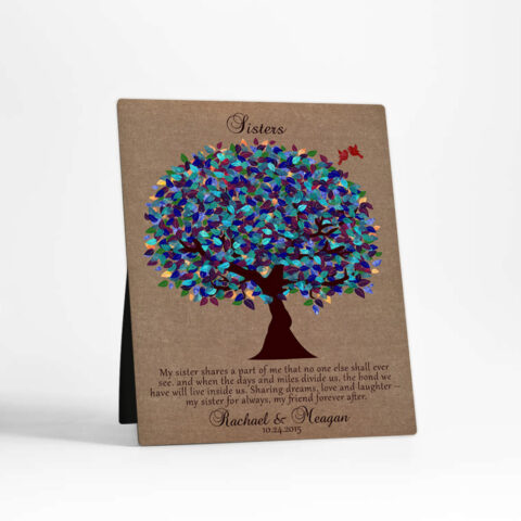 Peacock Tree wedding Burlap Desktop Plaque Gift for sister D-1195