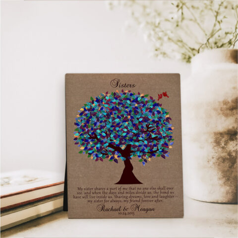 Peacock Tree wedding Burlap Desktop Plaque Gift for sister D-1195