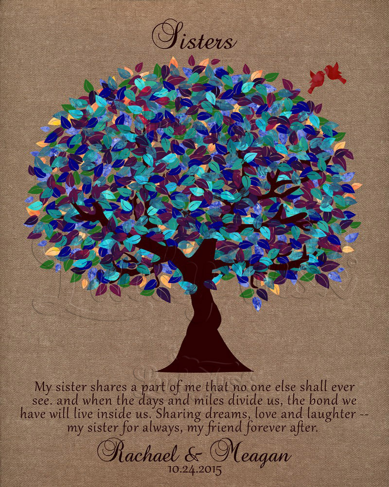 Peacock Sister Appreciation Tree Poem Friendship on Burlap wedding Wall Plaque LTC-1195