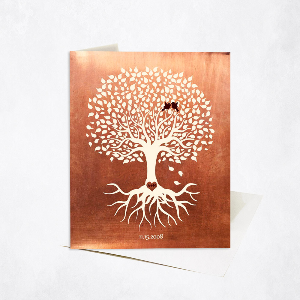 Picture of Minimalist Commemoration Tree with Roots 7th anniversary Stationery Card C-1196