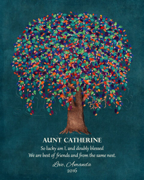 Personalized Gift For Aunt Colorful Watercolor Tree on Teal Birthday Gift From Niece or Nephew #1198