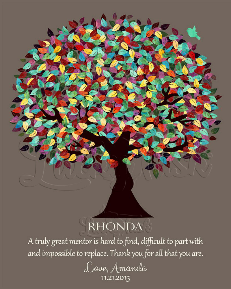 Colorful Spring Mentor Appreciation Tree Quote on Taupe retirement Wall Plaque LTC-1201