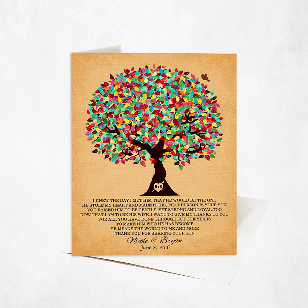 Picture of Colorful Mother in Law Appreciation Tree Poem on Gold wedding Stationery Card C-1203