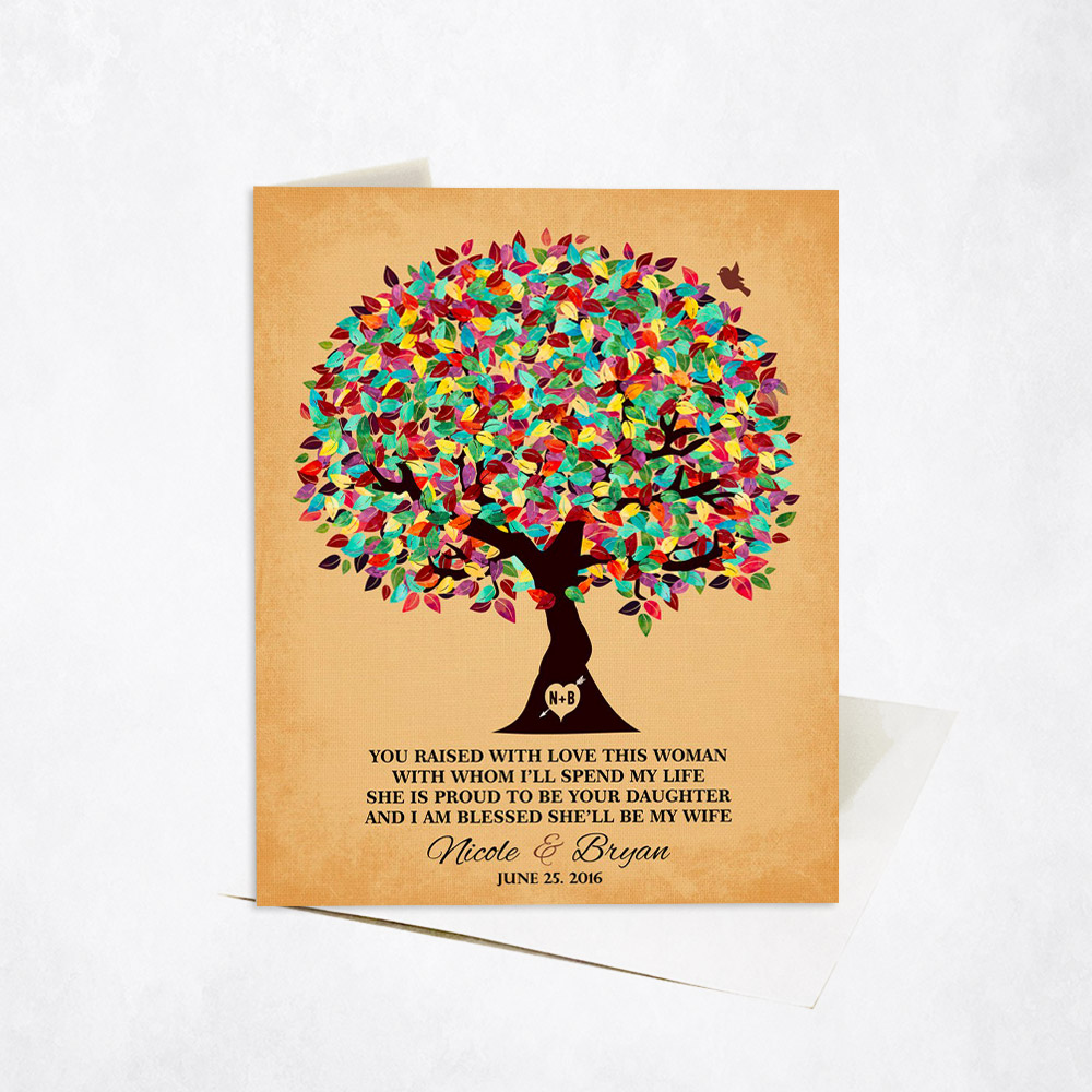 Picture of Colorful MOB Gratitude Tree Poem on Gold wedding Stationery Card C-1206