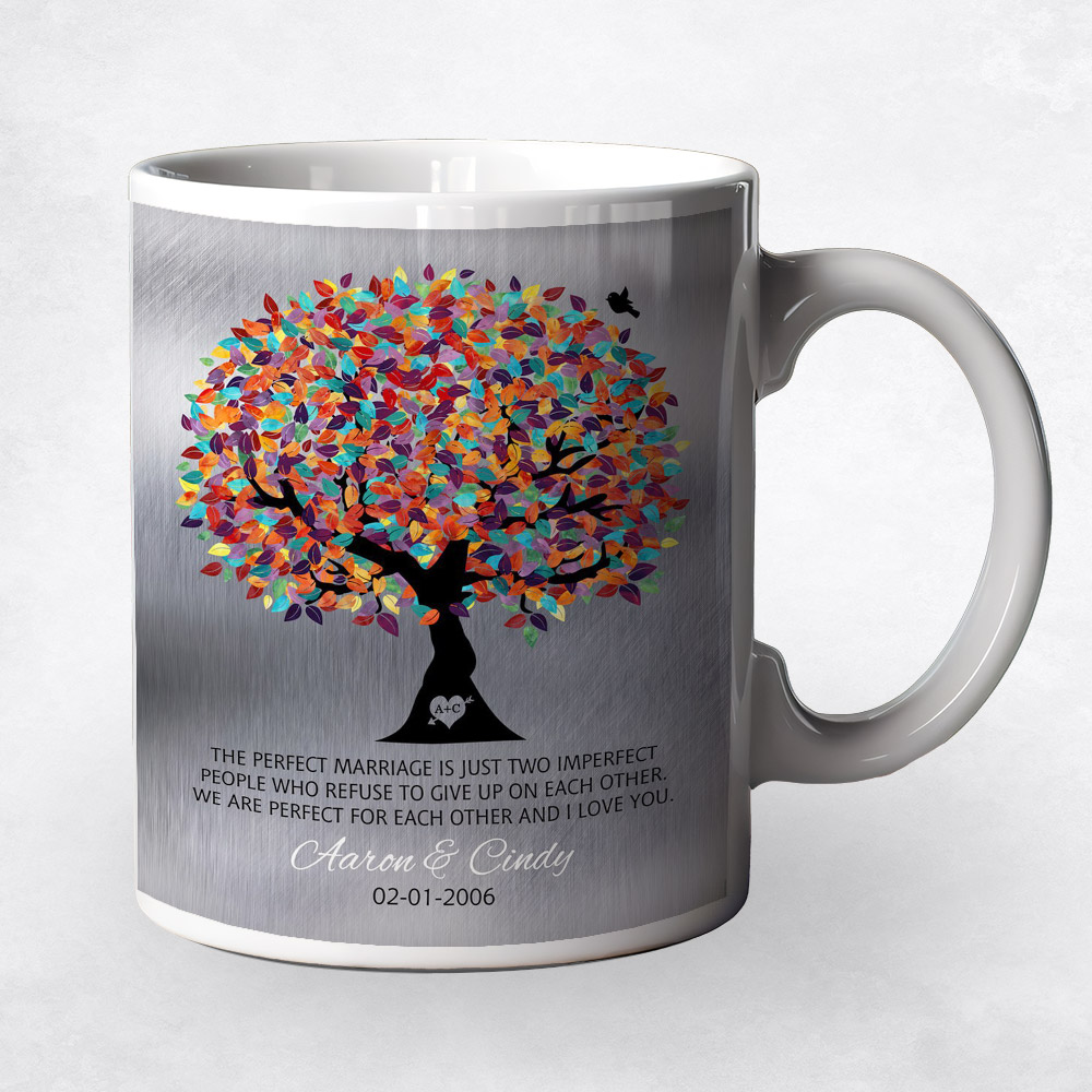 Closeup image of Colorful Spring Tree Tin 10th anniversary Coffee Mug M-1208