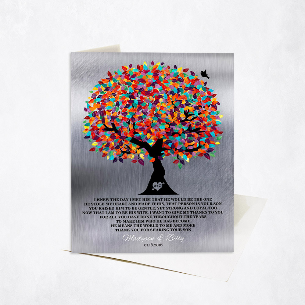 Picture of Colorful Mother of Groom Appreciation Tree Poem with Heart wedding Stationery Card C-1209