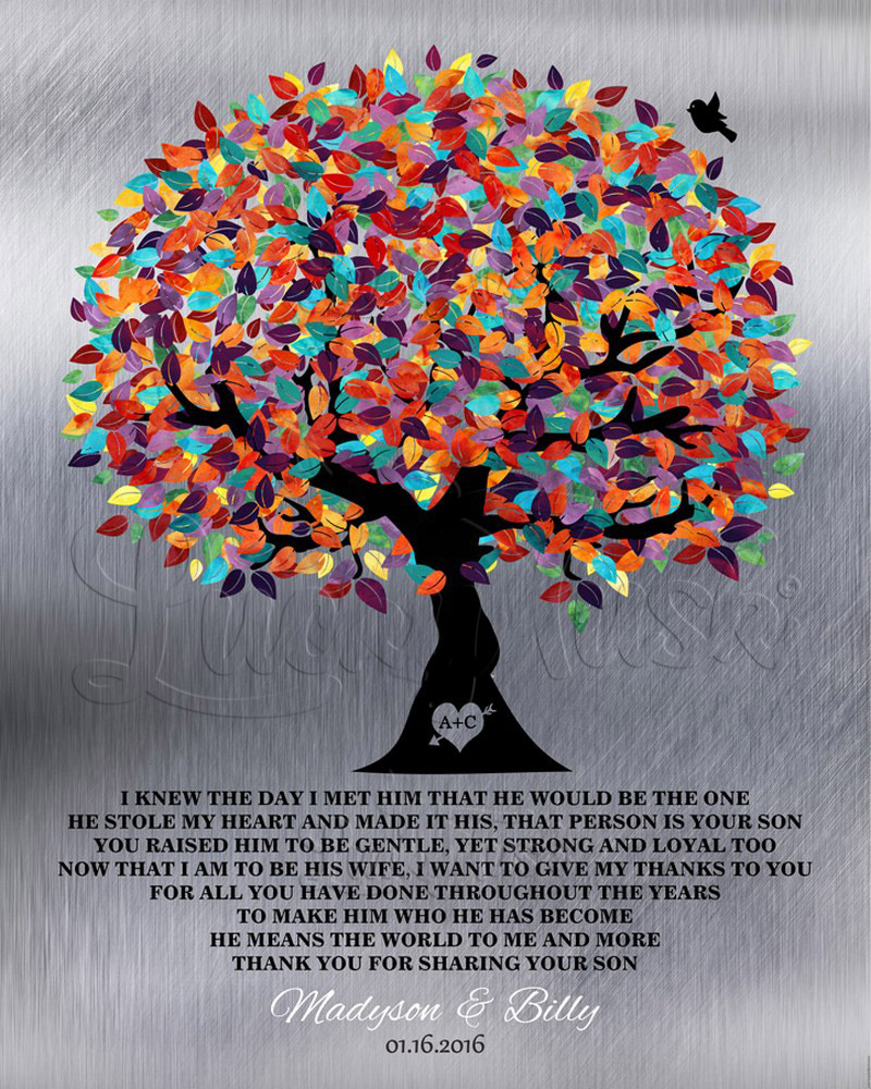 Colorful Mother of Groom Appreciation Tree Poem with Heart on Tin wedding Wall Plaque LTC-1209