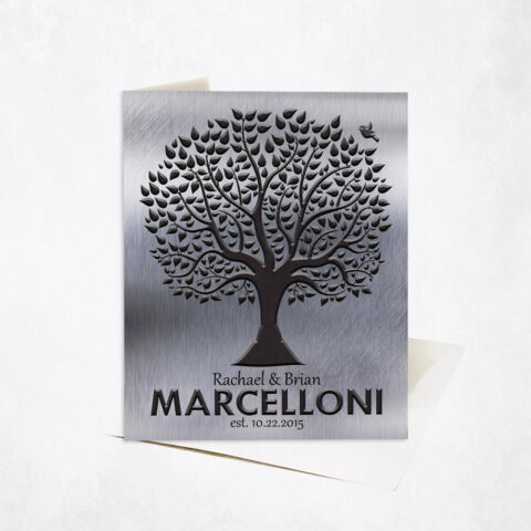 Black Tree Silhouette Family Name 10th wedding Stationery Card-1212