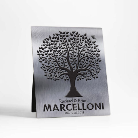 Silhouette Tree 10th wedding Tin Desktop Plaque Gift for couple D-1212