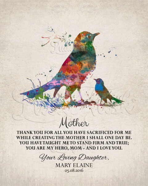 Gift For Mother’s Day Watercolor Birds Thank You Gift You Are My Hero Gift For Mom From Daughter or Son #1217