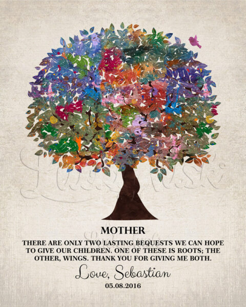 Thank You Gift For Mom Lasting Bequests Roots Wings Mother’s Day Gift From Daughter or Son Watercolor Tree #1219