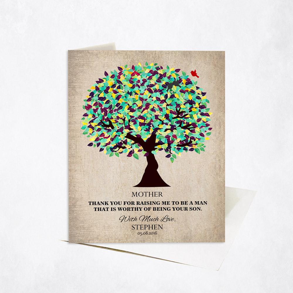 Picture of Green Mother Appreciation Tree Quote From Son Mother's Day Stationery Card C-1220