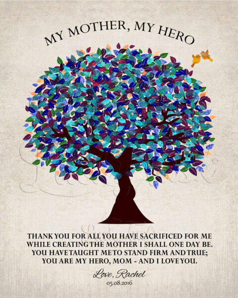 My Mother My Hero, Stand Firm And True, Gift For Mom Mother’s Day, Gift From Daughter or Son Watercolor Tree With Poem #1224
