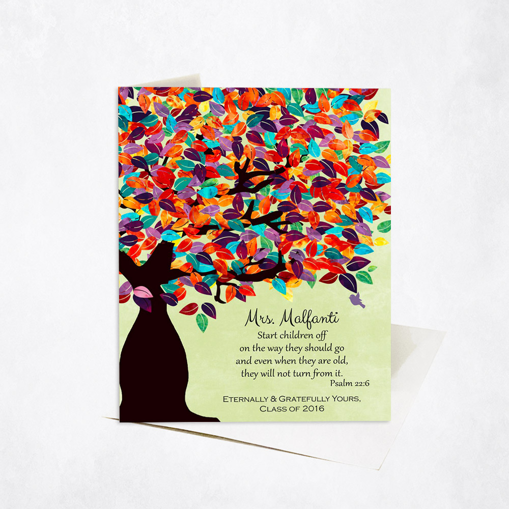 Picture of Psalm 22-6 Colorful Tree Scripture teacher appreciation Stationery Card C-1232