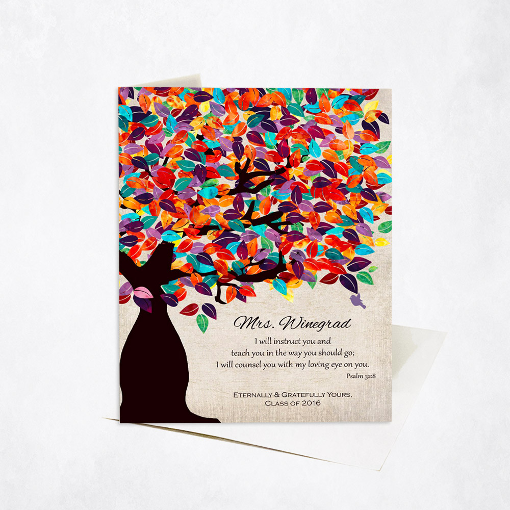 Picture of Psalm 32:8 Colorful Tree Scripture teacher appreciation Stationery Card C-1235