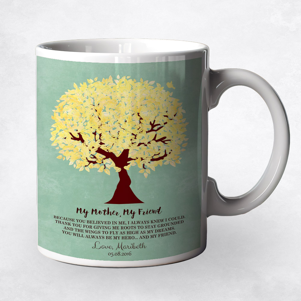 Closeup image of Yellow My Friend Tree  Mother's Day Coffee Mug M-1238