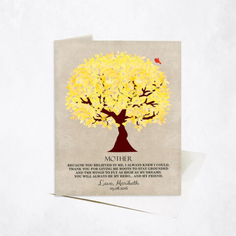 Yellow Mother My Hero Appreciation Tree Quote Mother’s Day Stationery Card-1240