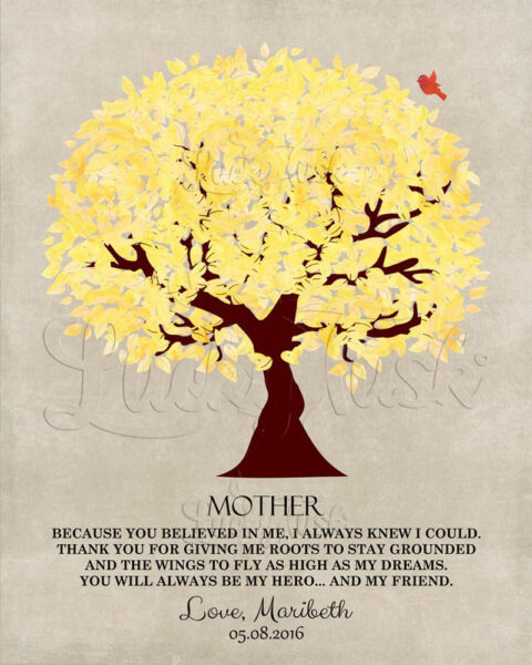 My Mother My Hero Personalized Yellow Tree Poem Gift For Mother’s Day Thank You Mom #1240