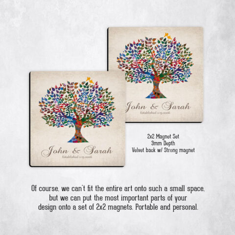 anniversary Watercolor Wedding Tree on Vintage Distressed Canvas Magnet Set MAG-1254