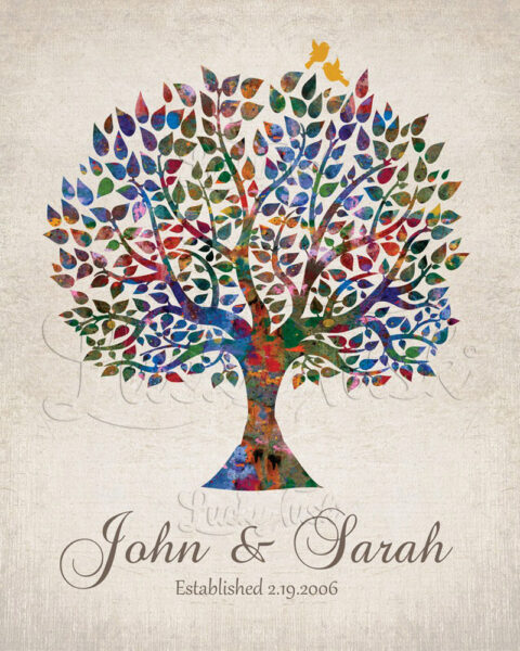 Personalized Watercolor Tree Vintage Background Wedding Anniversary For Couple #1254