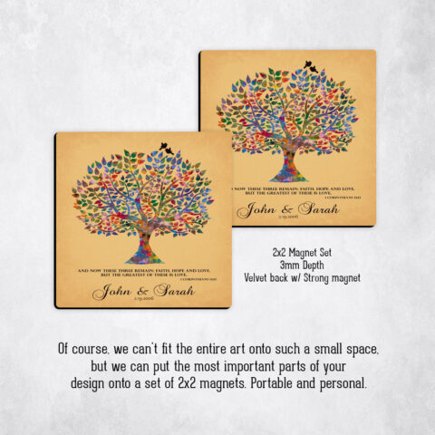 anniversary Watercolor Wedding Tree on Gold Distressed Canvas Magnet Set MAG-1255