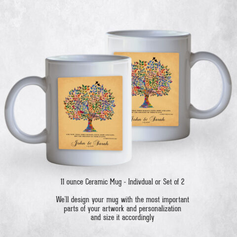 Watercolor Wedding Tree on Gold anniversary Coffee Mug M-1255