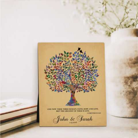 Watercolor Tree anniversary  Desktop Plaque Gift for couple D-1255