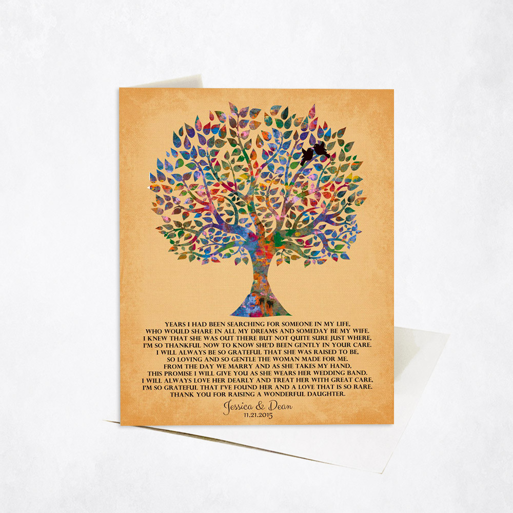 Picture of Watercolor Mother of Bride Appreciation Tree poem wedding Stationery Card C-1256