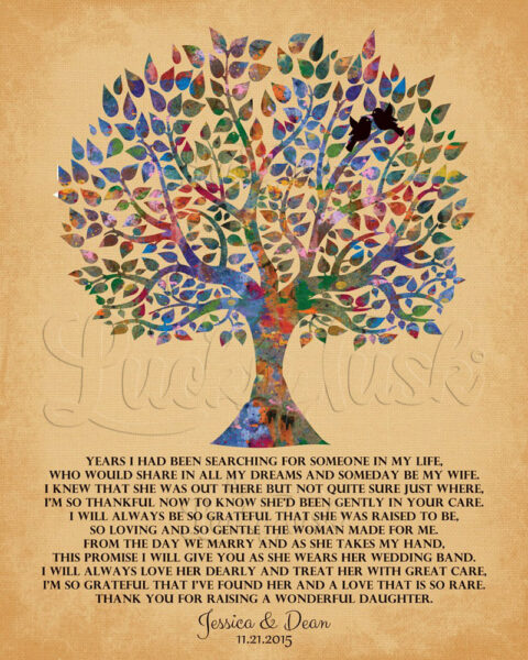 Mother of the Bride Watercolor Family Tree of Life Personalized Thank You Gift for Parents #1256