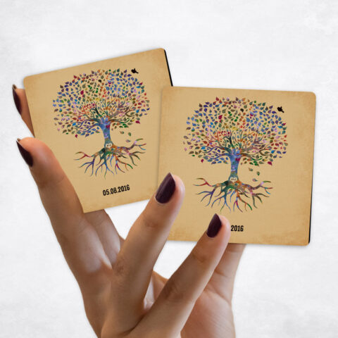 anniversary Minimalist Commemoration Watercolor Tree with Roots Gold Canvas Magnet Set MAG-1261