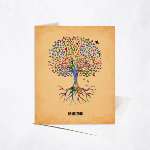 Minimalist Commemoration Watercolor Tree with Roots anniversary Stationery Card-1261