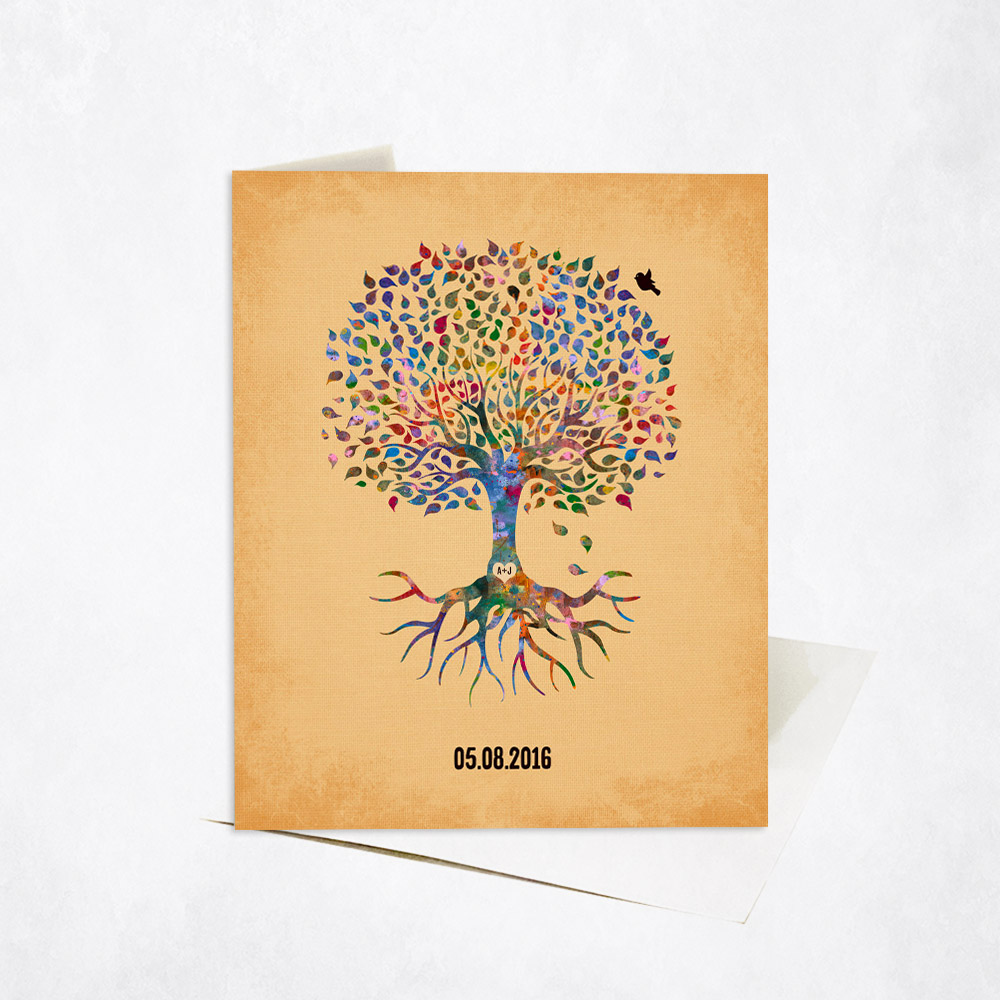 Picture of Minimalist Commemoration Watercolor Tree with Roots anniversary Stationery Card C-1261