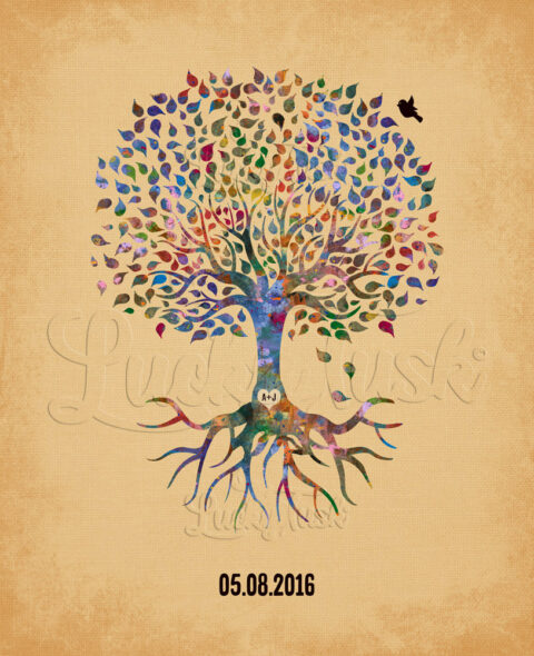 Minimalist Tree With Roots Anniversary Date Watercolor Wedding Family Tree Gift For Wife #1261