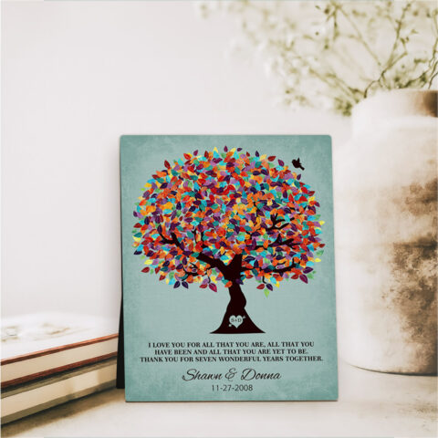 Spring Tree Turquoise 7th anniversary  Desktop Plaque Gift for couple D-1262