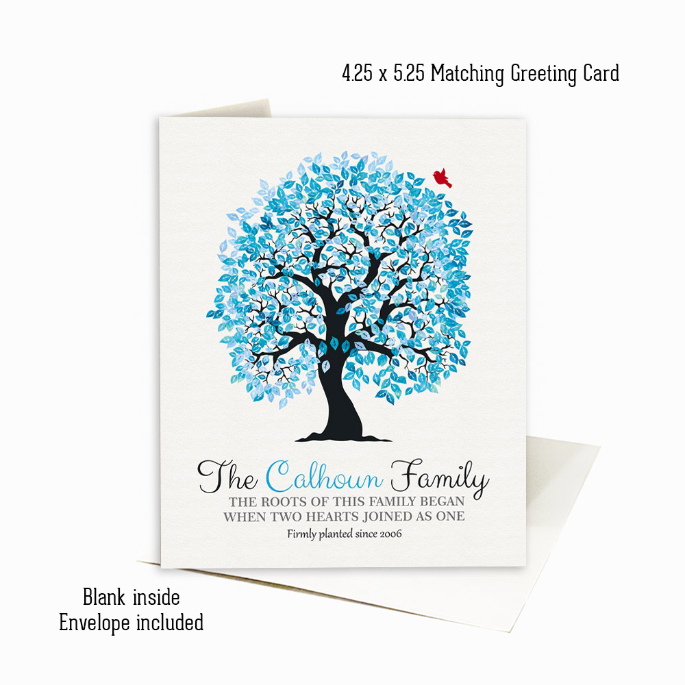 Picture of Blue Owl Tree Quote Two Hearts Join as One anniversary Stationery Card C-1264