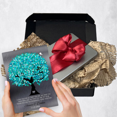 10th anniversary Gift Delivery for couple, husband or wife Turquoise Tree Tin  Plaque TOY-1265